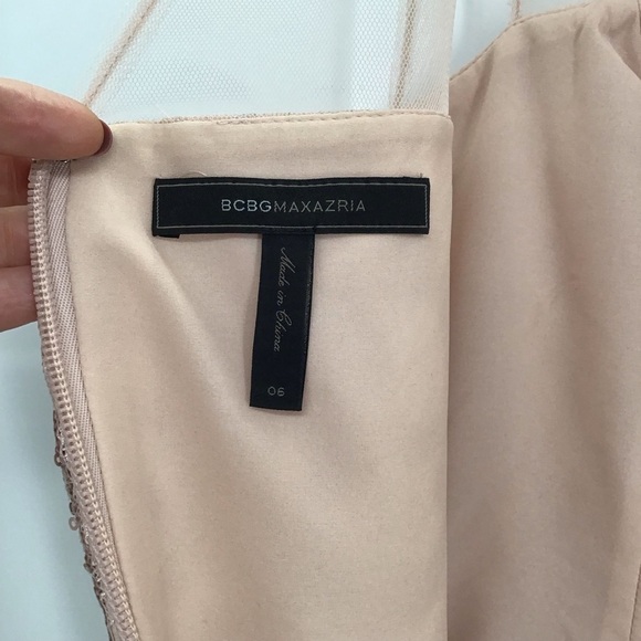 BCBGMaxAzaria Abigail Lace Sequined Wedding Party Cocktail Dress Blush Size 6 - Picture 6 of 10